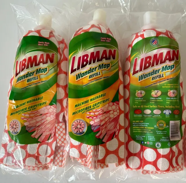 Libman Wonder Mop Refill Lot of 3  5.2 in. W x 10.6 in.  New In Package