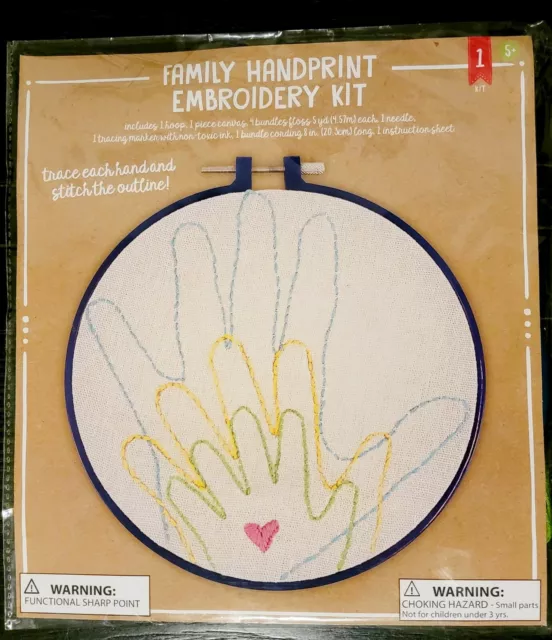 Family Handprint Embroibery Kit, Hoop and Canvas , Trace Hands, Stitch Outline