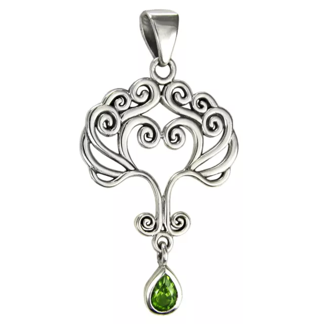 Sterling Silver Love Knot Tree of Life Peridot Celtic Heart Pendant Jewelry