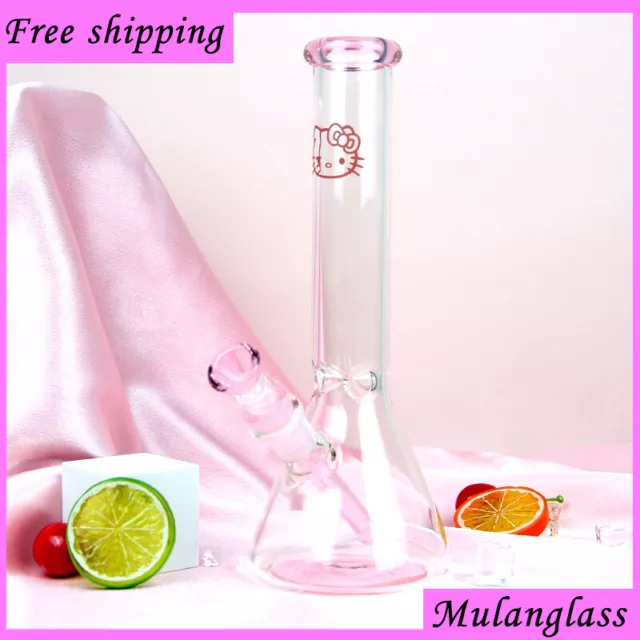 10” Pink Hello Kitty Glass Bong Quality Tobacco Smoking Beaker Water Pipe Hookah