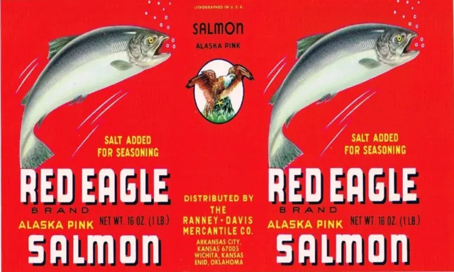 RED EAGLE Brand ALASKAN Salmon KANSAS OKLAHOMA Retro Can Food LABEL Art Print