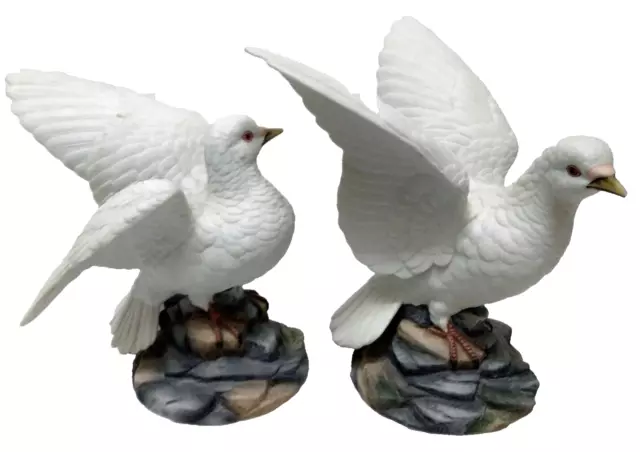 Two Porcelain Bisque White Dove Figurines Bird Statues 6400 Andrea by Sadek