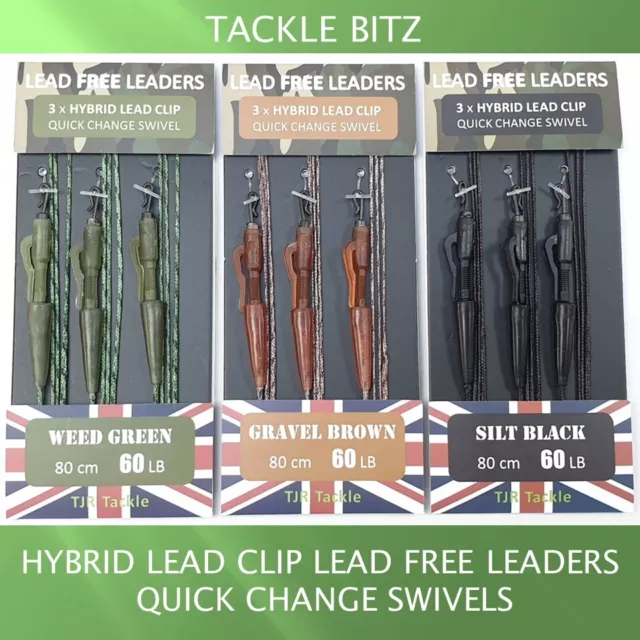 Hybrid Lead Clip quick change swivels Lead Free Leaders 60lb test carp Fishing