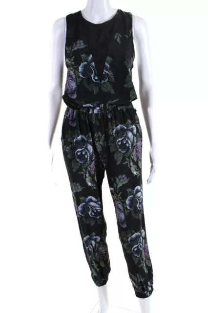 Lululemon Women's Mesh Panel Open Cutout Floral Athletic Jumpsuit Black Size 6