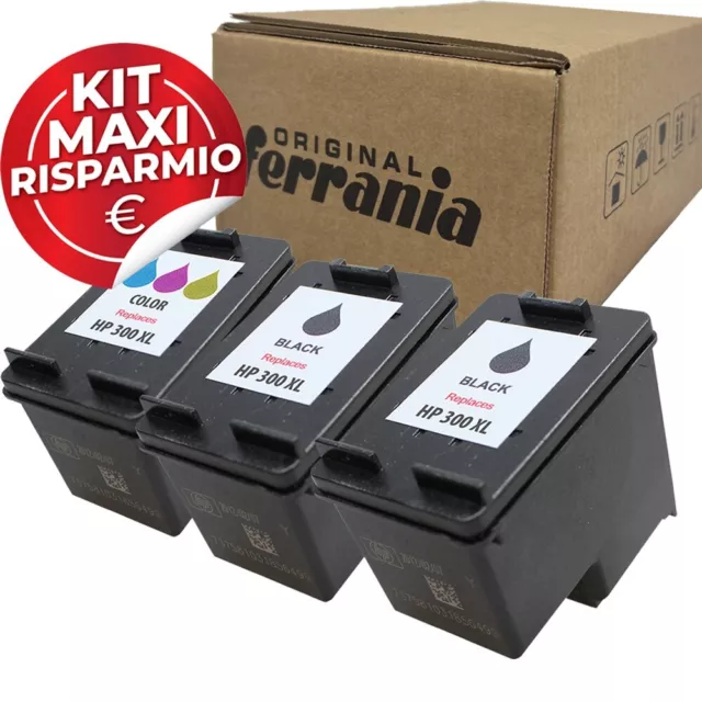 3 Cartucce HP300XL Nero HP300XL CO per Deskjet D2560, ENVY 110, Photosmart C4680