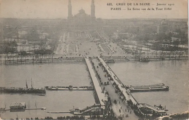 CPA 75 PARIS La Seine vue de la Tour Eiffel Crue de la Seine January 1910