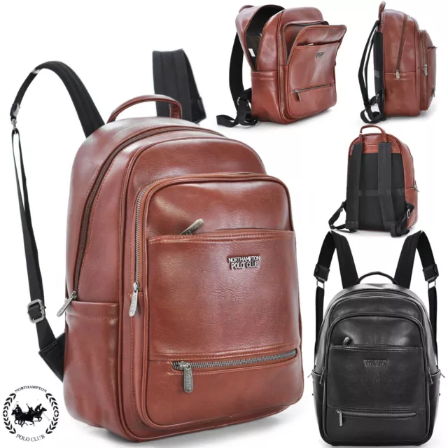 Rucksack Herren POLO CLUB Leder Vintage Arbeit Reise und Führen Notebook PC