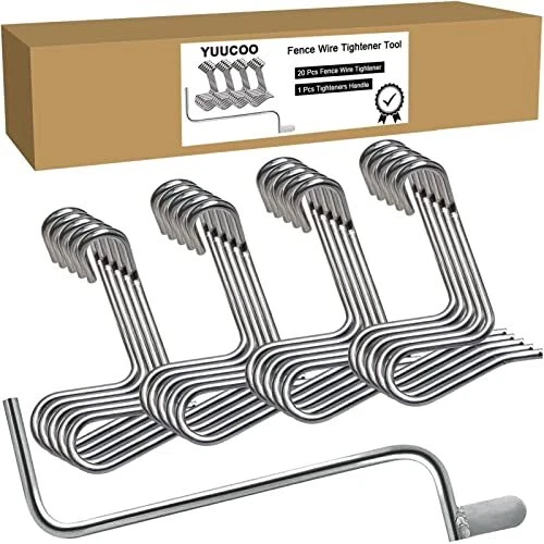 20 Pcs Fence Wire Tightener Tool with Tighteners Handle Stainless Steel BarbeD