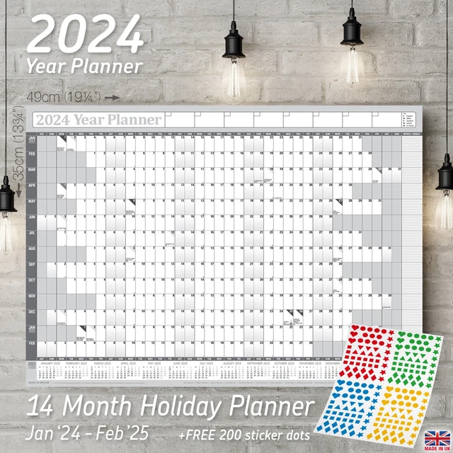 2024 YEARLY PLANNER Annual Wall Chart Year Planner with FREE 200