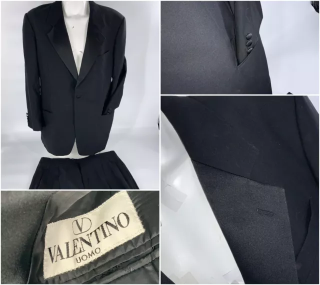 Valentino Tuxedo 42L Black Wool 2B 36x29 Pleat Made Italy Mint YGI C3-40