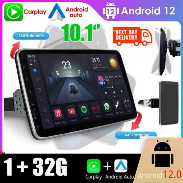 10.1" Single 1 DIN Android 12.0 Car Stereo Radio Rotatable Touch Screen GPS NAVI