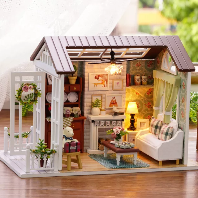 DIY Miniature Dollhouse Kit Realistic Mini 3D Wooden House Room Craft LED Lights