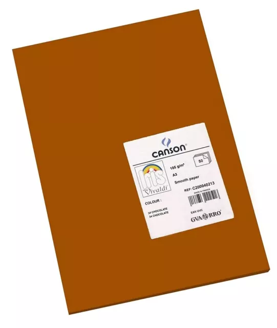 Canson Iris Vivaldi A3 185 GSM Smooth Colour Paper - Chocolate (Pack of 50 Sheet