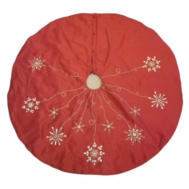 Christmas Tree Skirt 51 1/2” Crimson Red w Gold Sequins & Embellishments Luxury