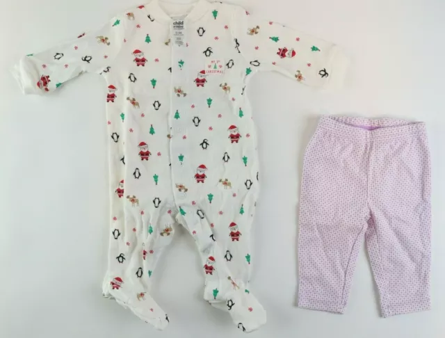 Carters Baby Infant Girl 2 Pc Christmas Print Bodysuit  Pants Size 0-3 Months