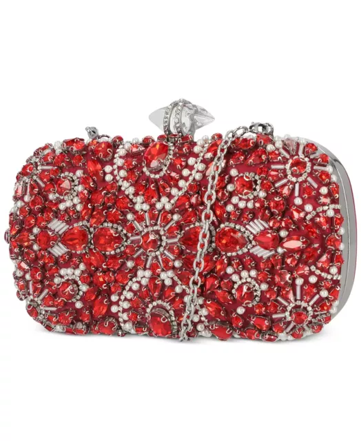 Inc International Concepts Beaded Ranndi Clutch Berry Red Siver