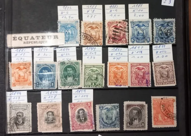 EQUATEUR REPUBLIQUE Lot de 18 Vieux timbres oblitérés  Avant 1900