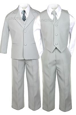 Boy Kid Teen Formal Wedding Party Prom Gray Silver Suit Tuxedo +Extra Tie sz5-20