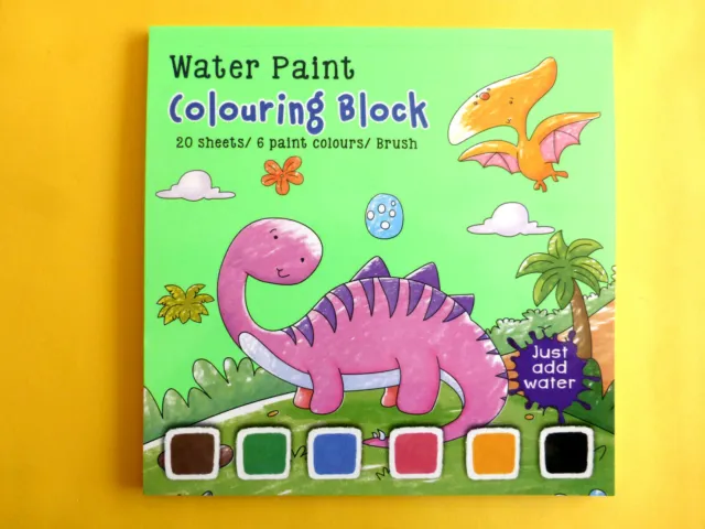 Malbuch / Block Dinos Colouring 20 Motive mit Pinsel zum ausmalen  ca.20x20 cm