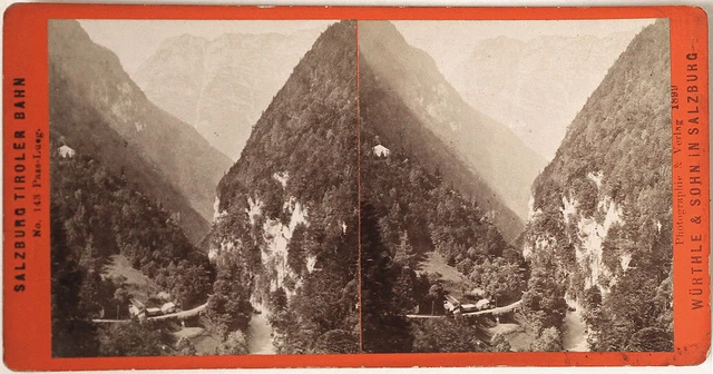 Original 1899 Stereoaufnahme PASS LUEG  v. WÜRTHLE Salzburg Tiroler Bahn