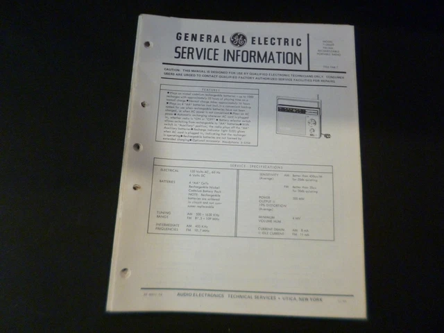 GENUINE SERVICE MANUAL Circuit Diagram General Electric Models 7-2854B ...