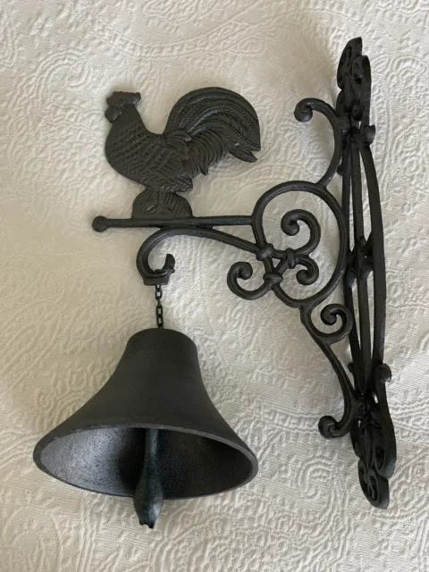 Cast Iron Rooster Dinner Bell Wall Or Post Mount Rustic Farmhouse Decor