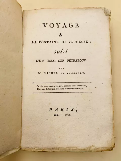 Voyage à la fontaine de Vaucluse - M. D'Jcher de Villefort - 1809