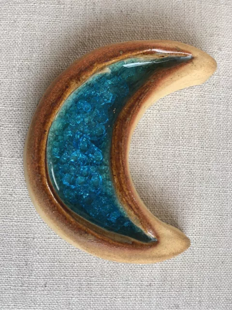 Moon shaped  crystalline Studio Pottery Trinket Dish 5”