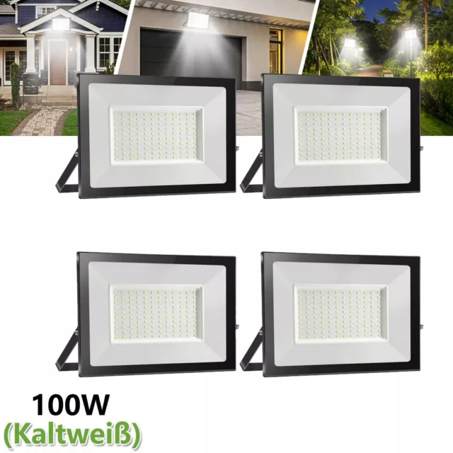 4x100W LED Fluter Strahler Scheinwerfer Baustrahler Außenleuchte Garten Kaltweiß