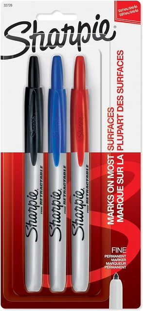 Retractable Permanent Markers, Fine Point, Assorted Colors, 3 Count