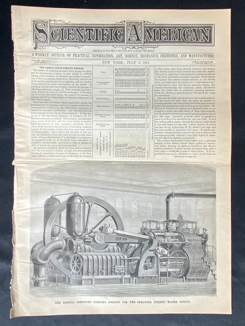 1888 VTG Scientific American Page ~ Saratoga Springs Pump  Holly Mfg Lockport NY