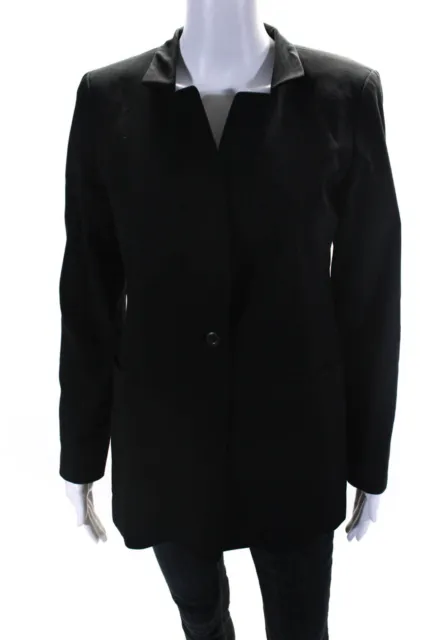 Eileen Fisher Womens Notched One Button Blazer Jacket Black Size 4