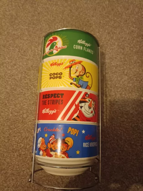 4 VINTAGE KELLOGGS Cereal Bowls Crispies Coco Pops Cornflakes Frosties ...