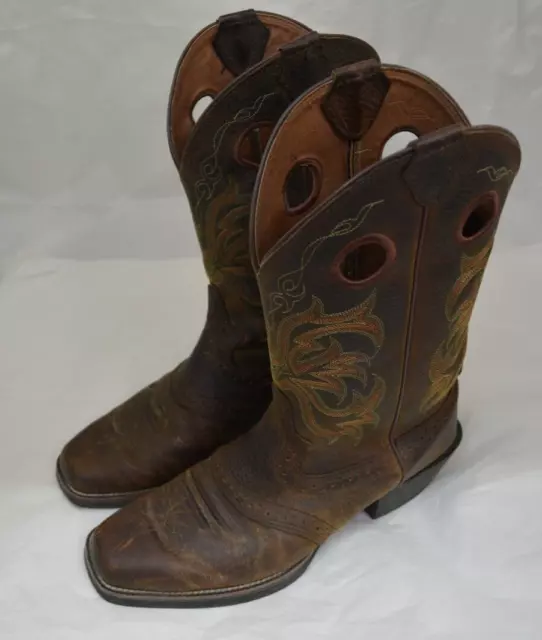 MENS JUSTIN BOOTS Brown Leather Square Toe Cowboy Western Size 8.5 $44. ...