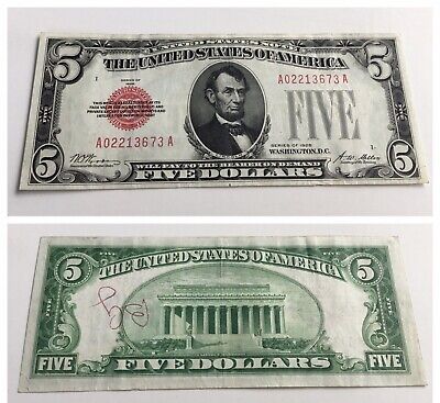 VINTAGE five DOLLAR $5 1928 UNITED STATES NOTE RED SEAL LINCOLN USN VNC