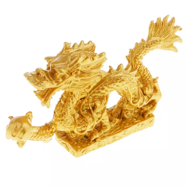 Gold Chinesischer Drache Skulptur Dekofigur Feng Shui Statue Drachen Figur