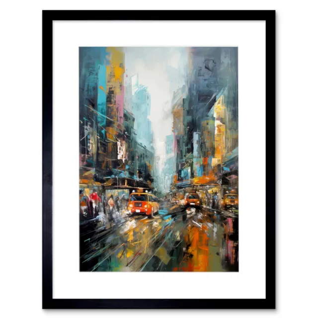 New York City Rainy Day Abstract Action Cityscape Framed Wall Art Print 12X16