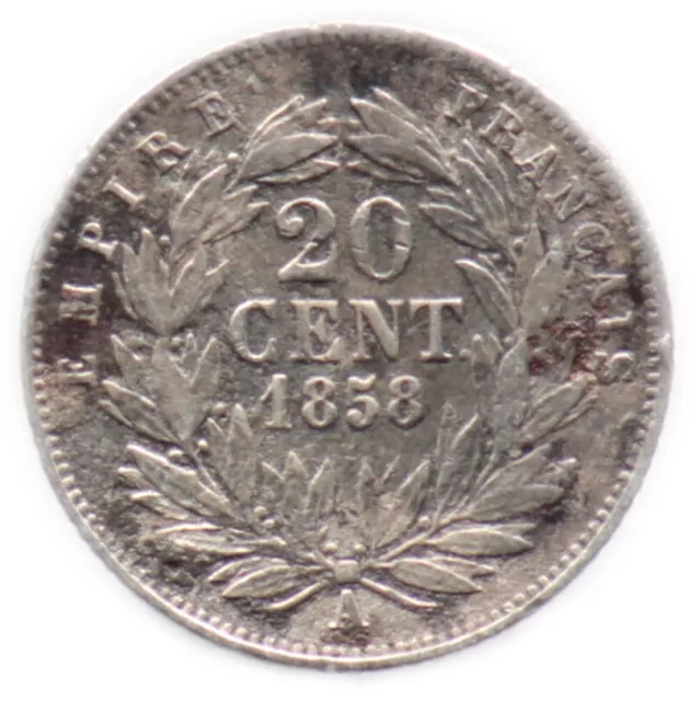 20 CENTIMES 1858 A - FRANCE - Napoléon III [Argent / Silver] 20 cent