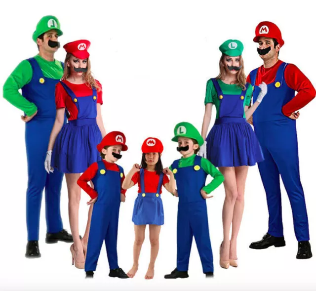 Adults Kids Super Mario Bros Luigi Cosplay Costume Party Outfits Set Fancy Dress 2