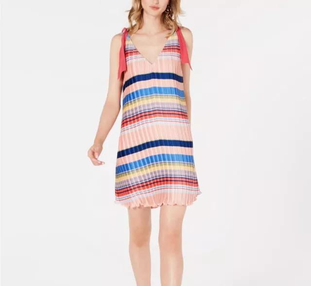 Foxiedox Striped Crinkle-Pleated Dress Size XL Summer Swing Midi Woman’s XL EUC