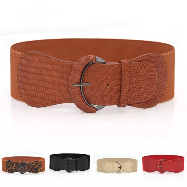 Ladies' Adjustable Elastic Waistband Stretchy Faux Leather Belt for Coats