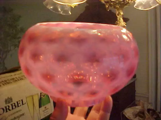 RARE Victorian CRANBERRY OPALESCENT HONEYCOMB Gas Kerosene FISHBOWL Lamp Shade