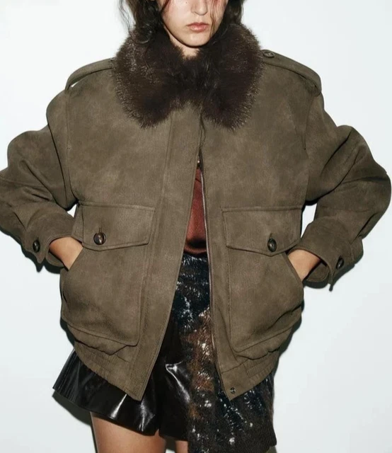 Veste Matelassée à Capuche Zara Femme - Taille L (UK 16) - Kaki - Polyester - Hiver - Occasion TB