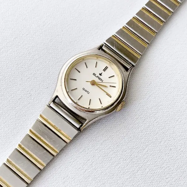 BUREN Women’s Watch Quartz Analog Round 24mm White Dial Combi Bracelet Vintage