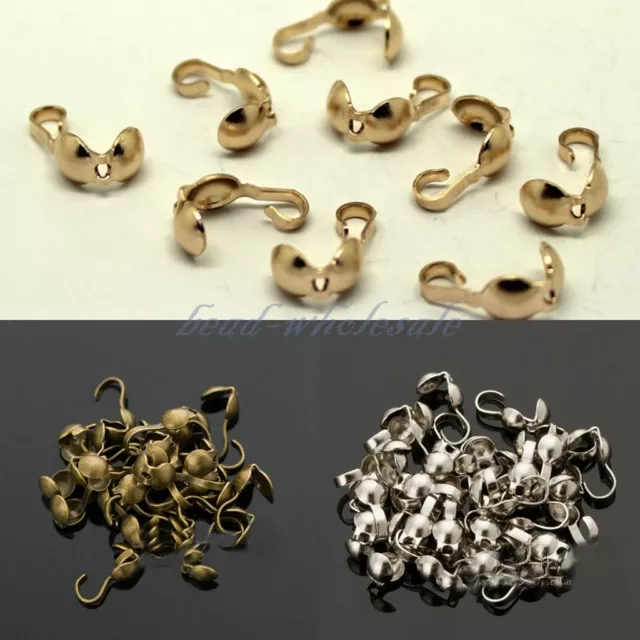 Wholesale300pcs Silver Gold Plated Metal Crimp End Caps Beads For Jewelry Making 3