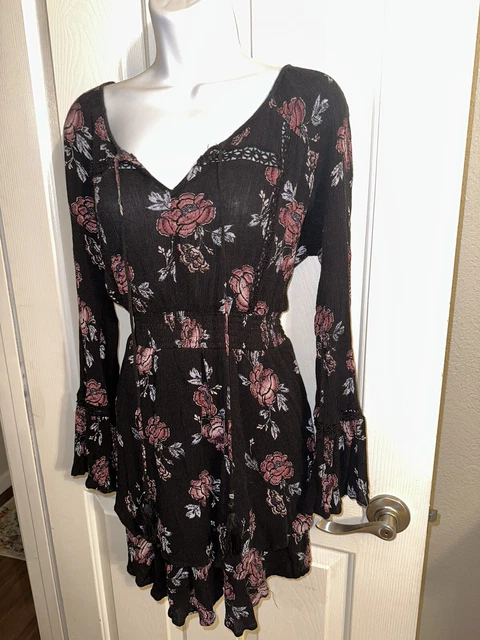 XL American Rag Black Floral Lace Long Sleeve Boho Dress