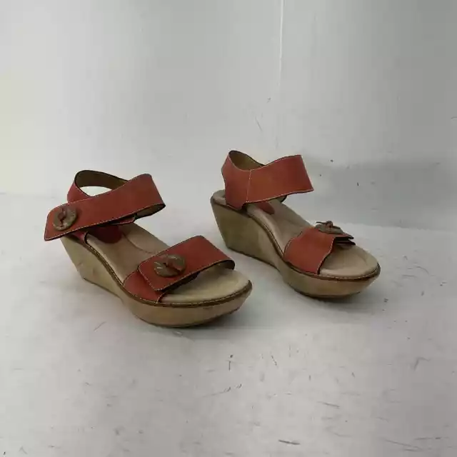 Earth Fauna Coral Red Leather Slide Sandals - Women's Size 7B