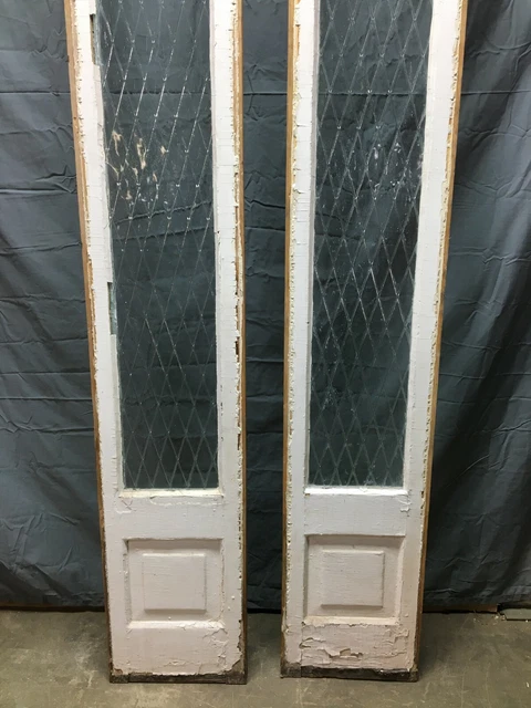 Pair Antique Raised Diamond Pattern Glass 12x92 Entryway Sidelights VTG 331-22B 9