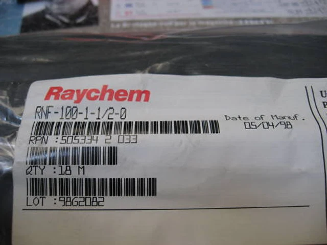 Lot de 3 GAINES THERMORETRACTABLE Noir 38/19mm Raychem 1.2M  38mm avant rétreint