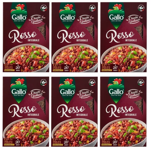 6x Riso Gallo Riso Rosso Integrale,Vollkorn Roter Reis,Italienischer Reis 500g